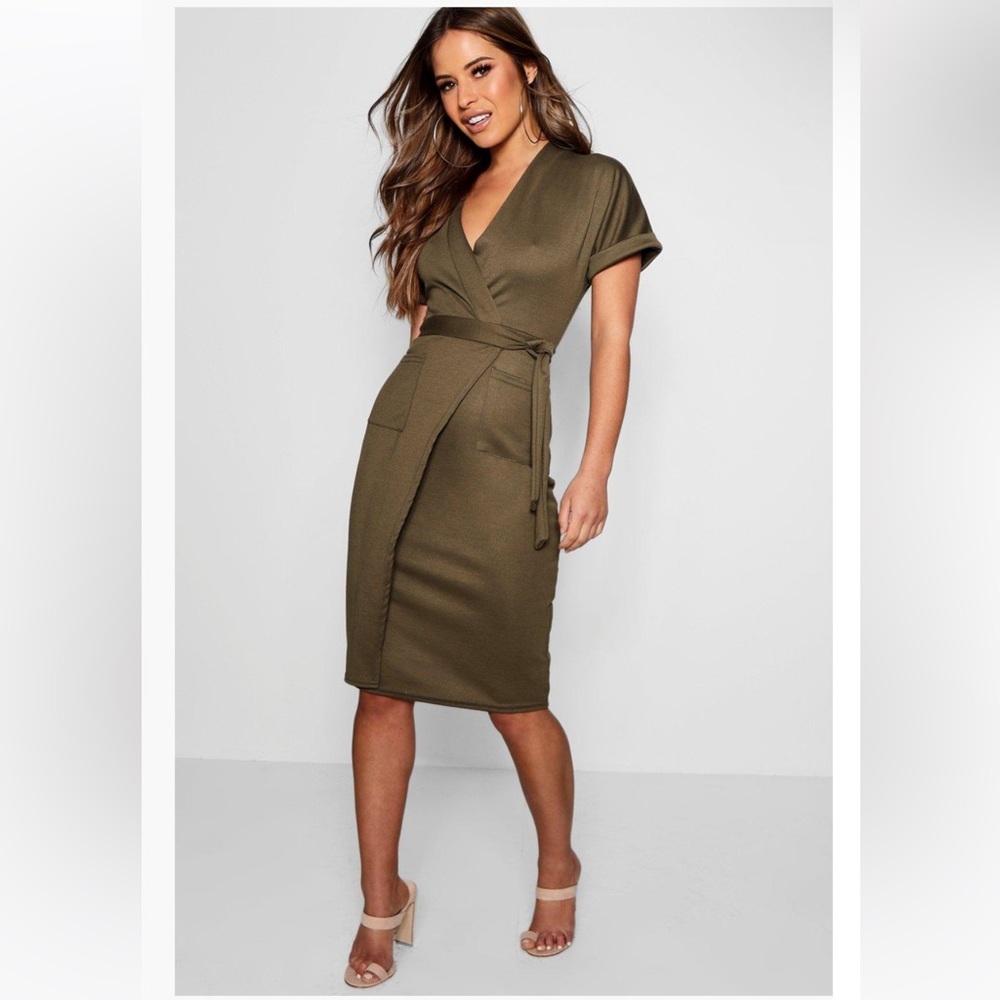 NWT Boohoo Wrapdress- Army Green Size 10